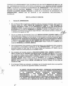 Contrato de arrendamiento entre el partido MORENA y Servicio de Anza S.A. de C.V., del empresario David Alfonso González Morillas.