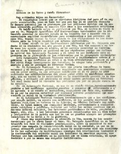 Esta es una carta que Don Juan Navarrete dirigió a la familia De la Torre en Nogales, Sonora 1936. Expone la postura del Episcopado de México sobre el marco legal y político que afecta a la Iglesia y la convoca a la resistencia pasiva a la Ley. (Archivo Universidad de Arizona)