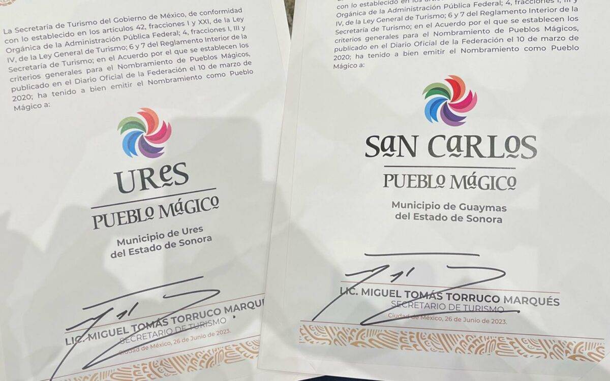 La Secretaría de Turismo agregó a dos municipios de Sonora a su lista de pueblos mágicos, siendo San Carlos y Úres junto a Magdalena de Kino y Álamos.