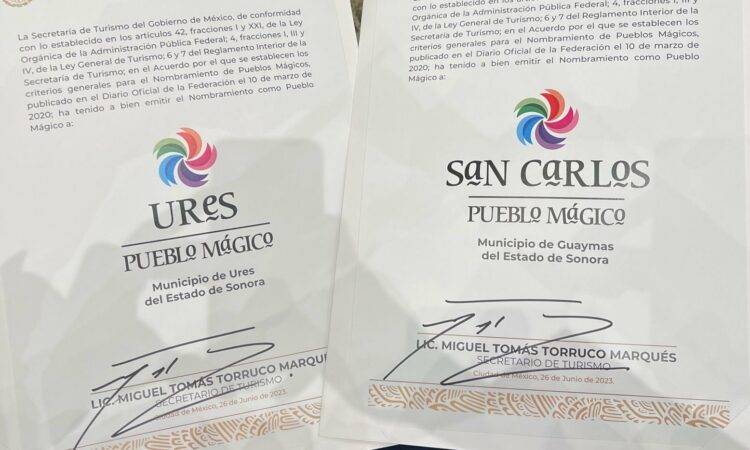 La Secretaría de Turismo agregó a dos municipios de Sonora a su lista de pueblos mágicos, siendo San Carlos y Úres junto a Magdalena de Kino y Álamos.